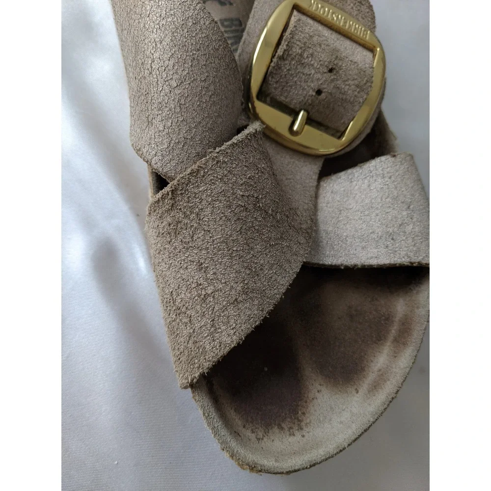 Birkenstock Siena Big Buckle Metallic Taupe Suede Slide Sandals Womens 42 L11 M9